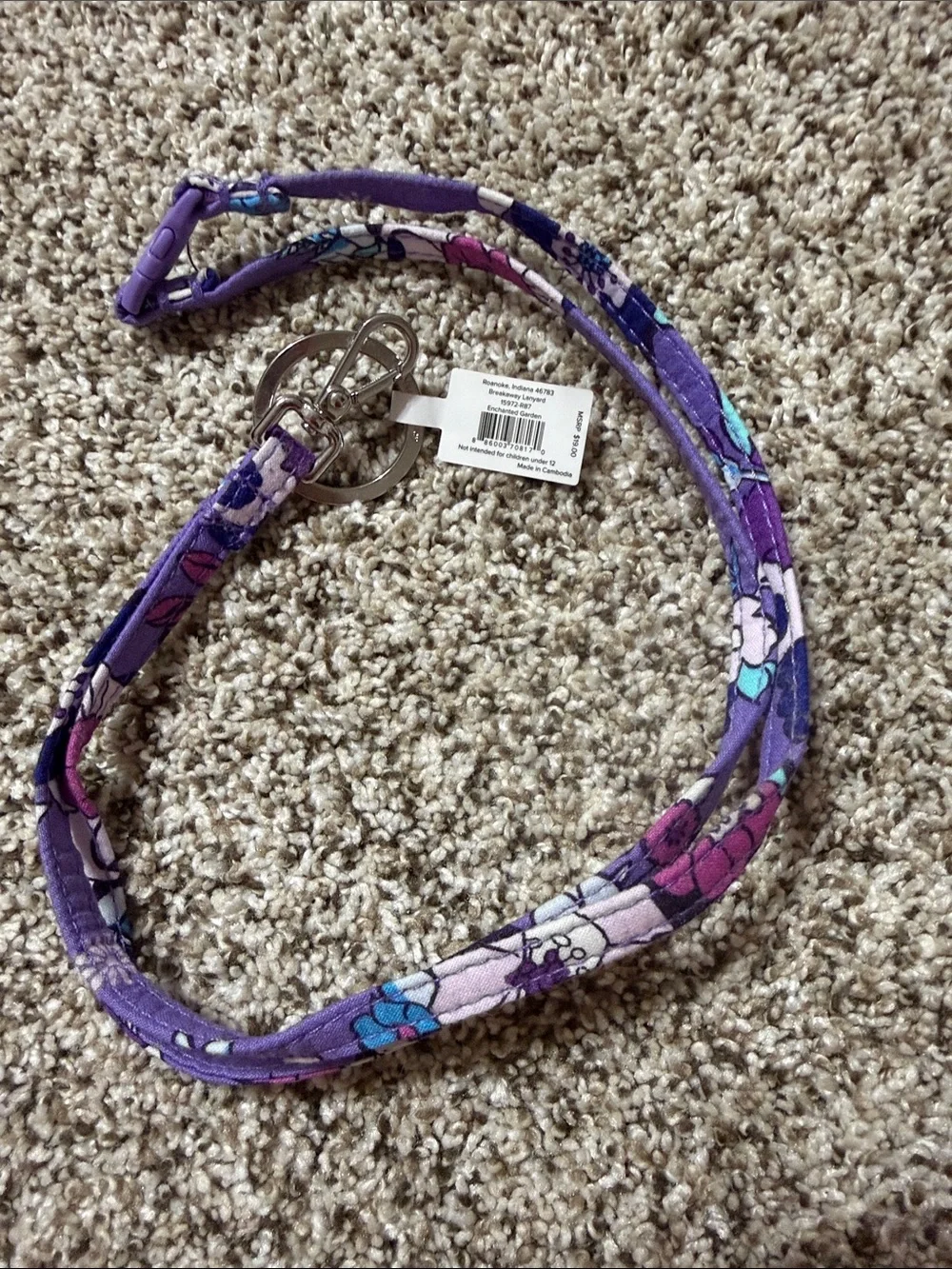 Vera Bradley Purple Floral Pattern Fabric Lanyard